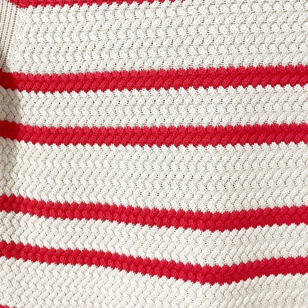 🟢Talbots Cream and Coral Striped Knit Crew Neck Sweater M - Picture 3 of 6
